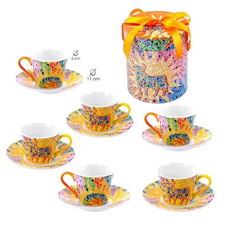 SET 6 TAZAS TORO GAUDI CAJA TAMBOR