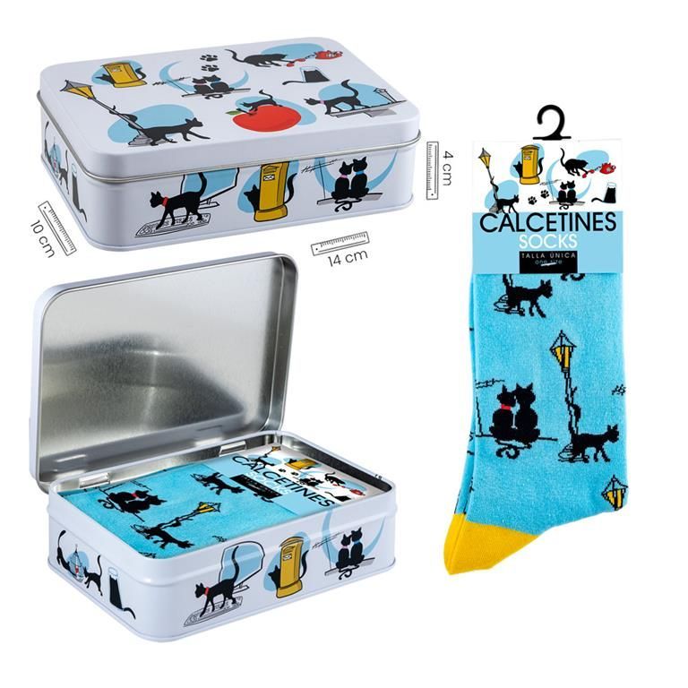 LATA CALCETINES GATOS NEGROS AZUL