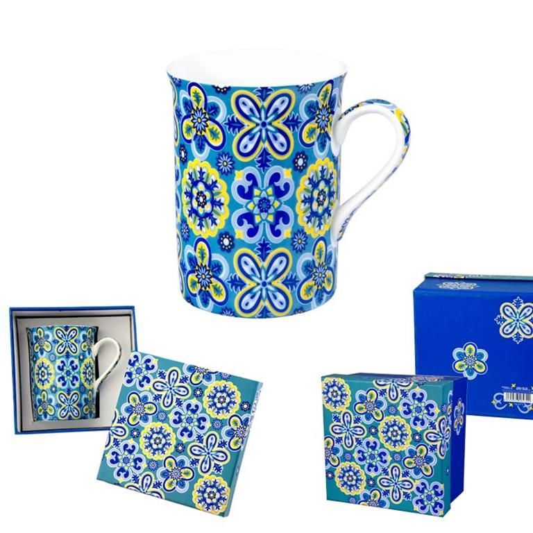 MUG FLORES AZULES Y AMARILLAS