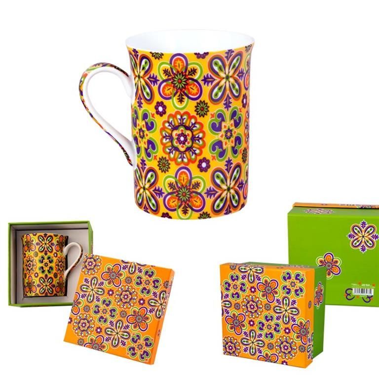 MUG FLORES MORADAS/NARANJAS
