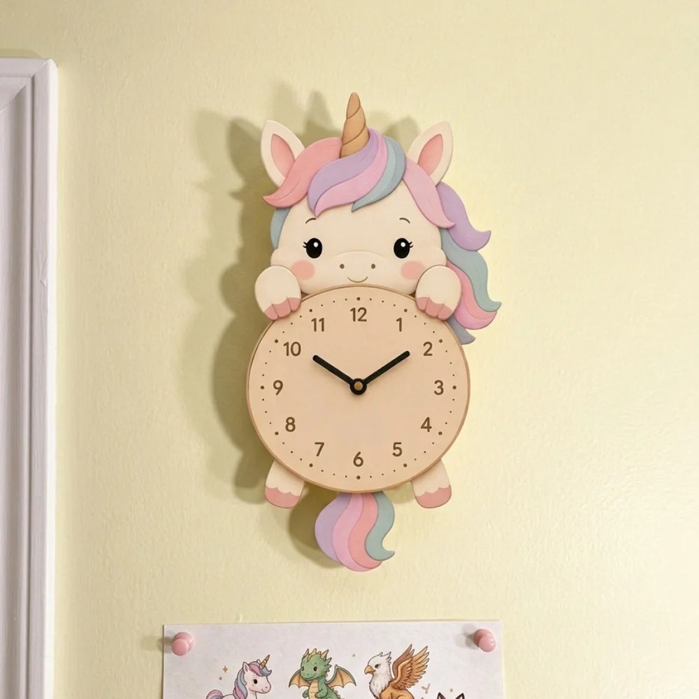 RELOJ DE PARED INFANTIL UNICORNIO PERSONALIZABLE