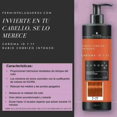 Schwarzkopf Chroma ID Mascarilla Bonding de color Rubio Medio Cobrizo Intenso 7-77 500ml Schwarzkopf Chroma ID Mascarilla Bonding de color Rubio Medio Cobrizo Intenso 7-77 500ml