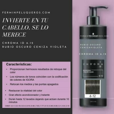 Schwarzkopf Chroma ID Mascarilla Bonding de color Rubio Oscuro Ceniza Humo 6-12 500ml Schwarzkopf Chroma ID Mascarilla Bonding de color Rubio Oscuro Ceniza Humo 6-12 500ml