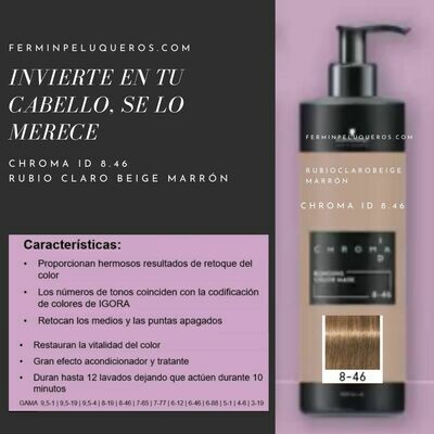 Schwarzkopf Chroma ID Mascarilla Bonding de color Rubio Claro Beige Chocolate 8-46 500ml Schwarzkopf Chroma ID Mascarilla Bonding de color Rubio Claro Beige Chocolate 8-46 500ml