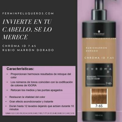 Schwarzkopf Chroma ID Mascarilla Bonding de color Rubio Medio Chocolate Dorado 7-65 500ml Schwarzkopf Chroma ID Mascarilla Bonding de color Rubio Medio Chocolate Dorado 7-65 500ml