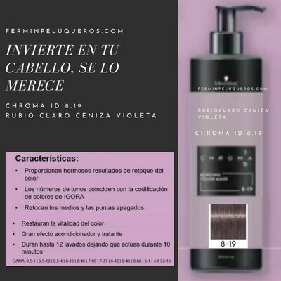 Schwarzkopf Chroma ID Mascarilla Bonding de color violeta ceniza 8-19 500ml Schwarzkopf Chroma ID Mascarilla Bonding de color violeta ceniza 8-19 500ml