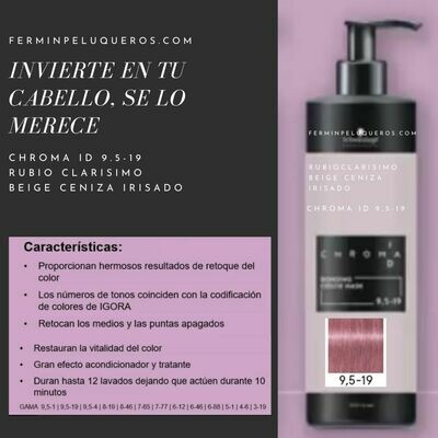 Schwarzkopf Chroma ID Mascarilla Bonding de color Rubio Platino ceniza púrpura 9,5-19 500ml Schwarzkopf Chroma ID Mascarilla Bonding de color Rubio Platino ceniza púrpura 9,5-19 500ml