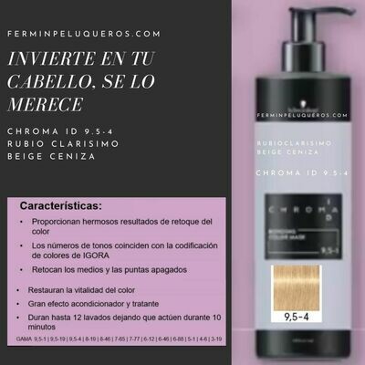 Schwarzkopf Chroma ID Mascarilla Bonding de color Rubio Dorado Beige 9,5-4 500ml Schwarzkopf Chroma ID Mascarilla Bonding de color Rubio Dorado Beige 9,5-4 500ml