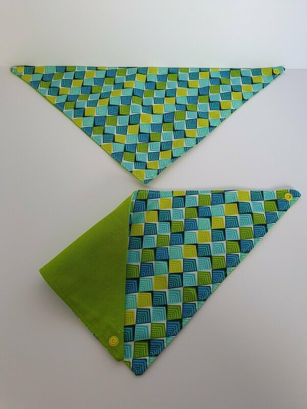 Green & Blue Square Print - Cotton - 17" Neck 