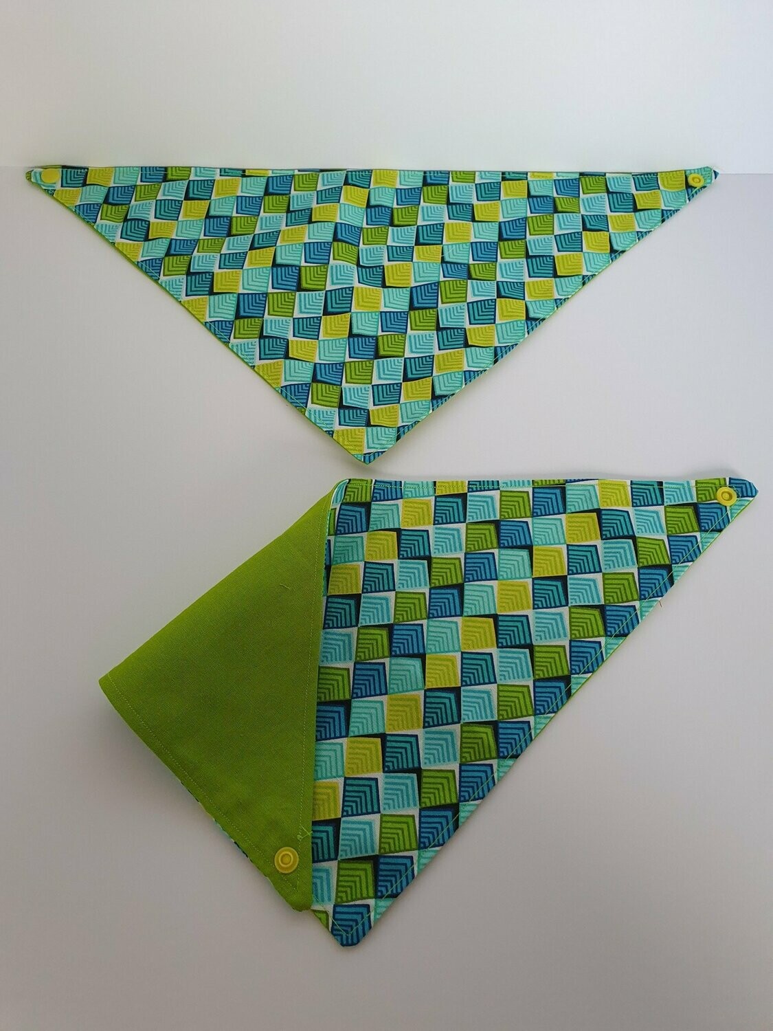 Green & Blue Square Print - Cotton - 17" Neck 