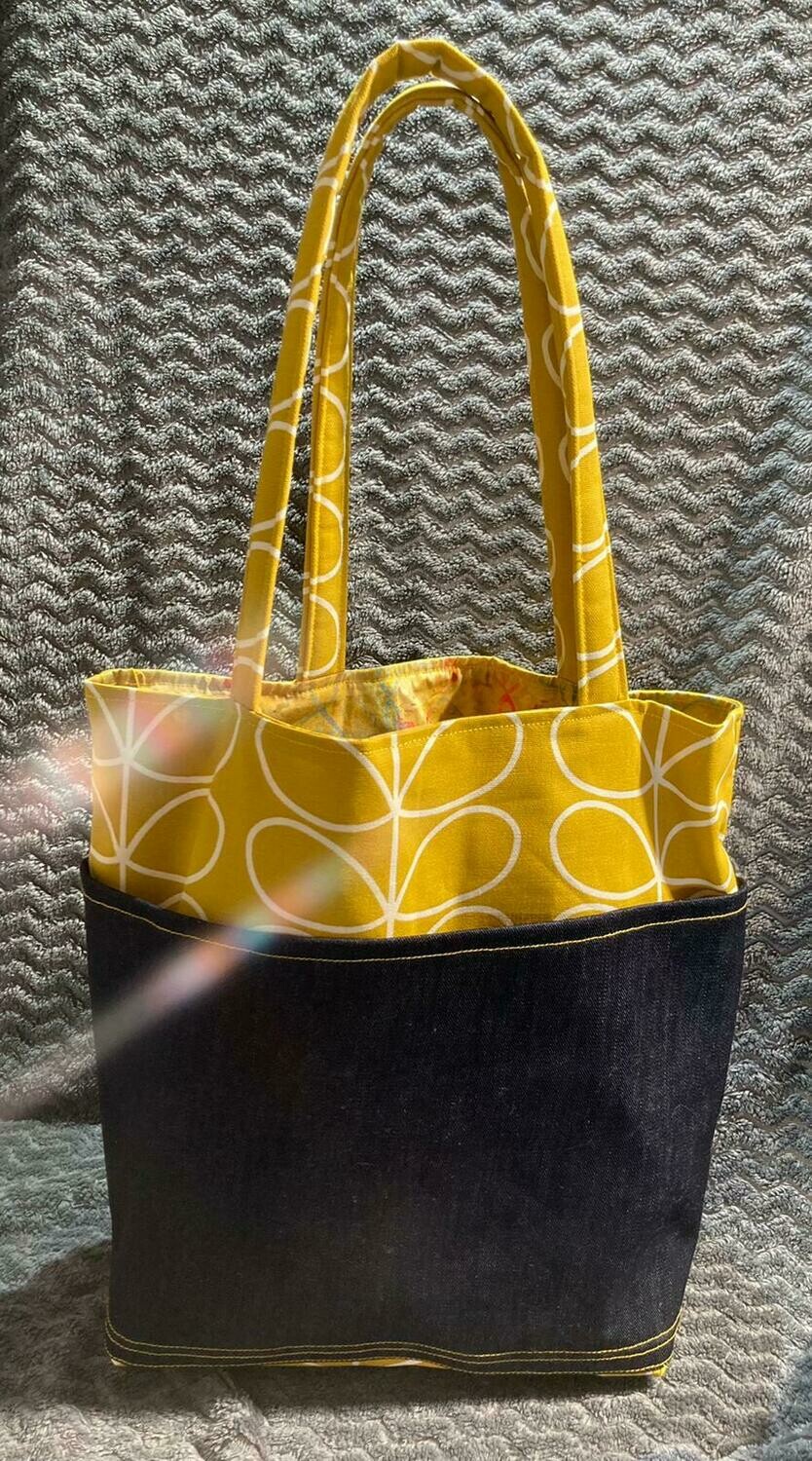 Mustard and Navy Tote Bag