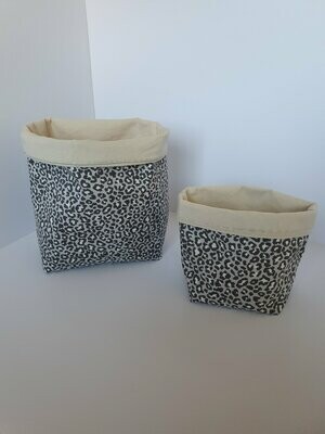 Pair of Leopard Print Fabric Baskets - One Large, One Medium