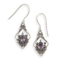 Scroll Design Amethyst French Wire Earrings