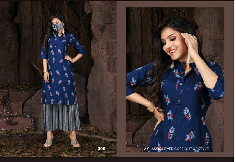 Office wear Cotton kurti with Plazo pant And Mask