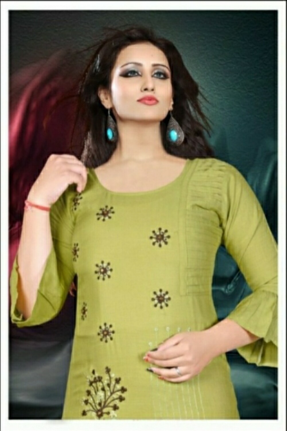 Cotton Kurti with Embroidery work and Bell sleeves