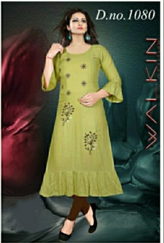 Cotton Kurti with Embroidery work and Bell sleeves