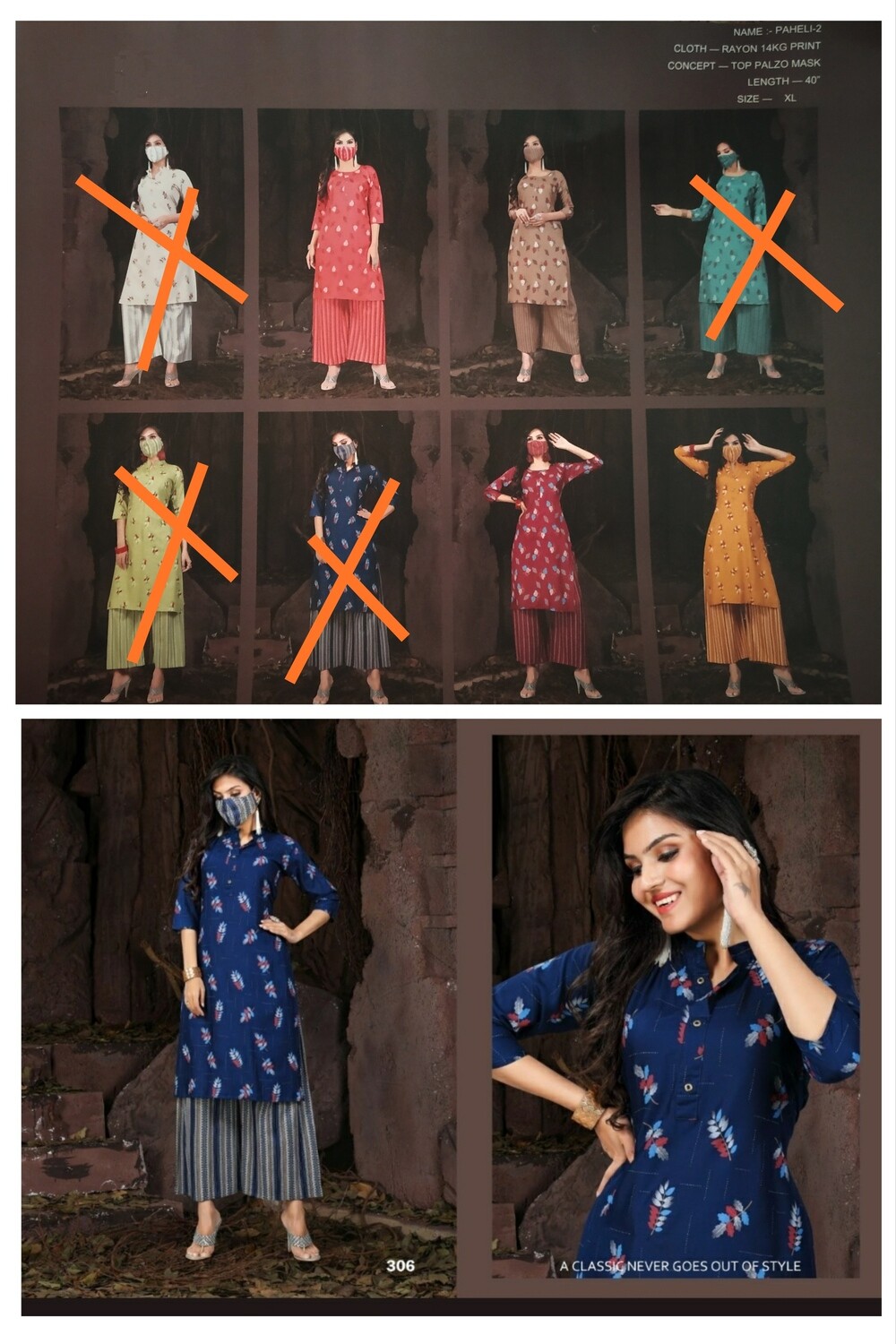 Office wear Cotton kurti with Plazo pant And Mask