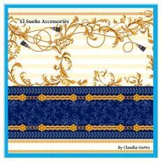 Scarf "Baroque" yellow and blue 90x90
