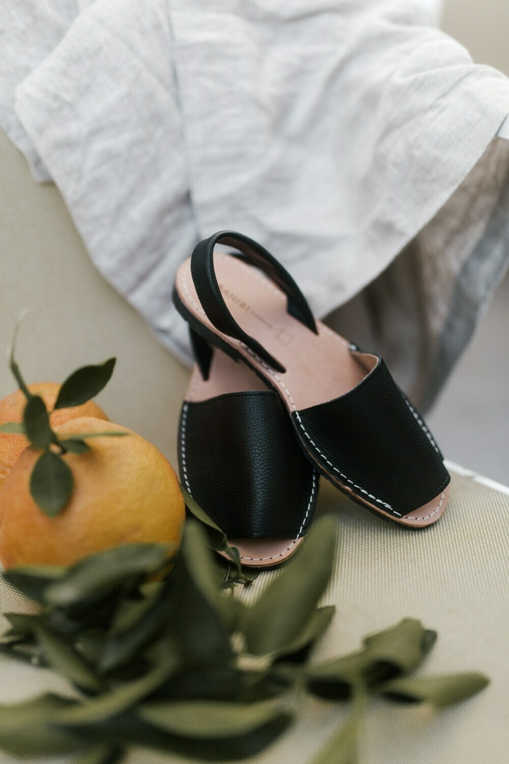Jet Black Leather Sandals