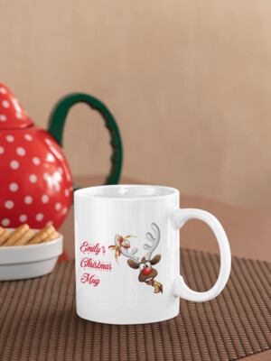 Personalised Christmas Coffee Mug 'Funny Reindeer'