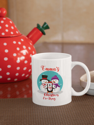Personalised Christmas Coffee Mug 'Snowmen and Penguin'
