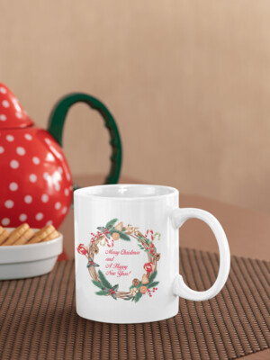 Personalised Christmas Coffee Mug 'Christmas Wreath'