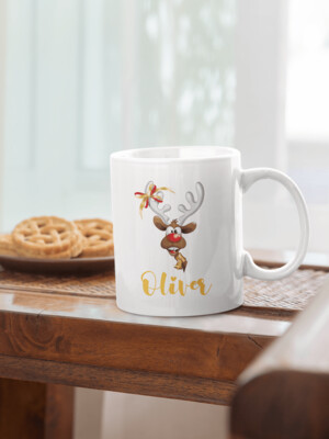 Personalised Christmas Coffee Mug 'Funny Rudolph'