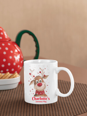 Personalised Christmas Coffee Mug 'Cute Rudolph'