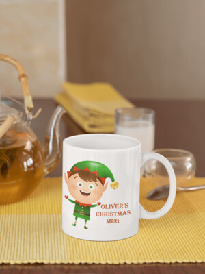 Personalised Christmas Coffee Mug 'Cute Elf'