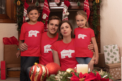 Personalised Christmas Family Matching T-shirt Bear Design