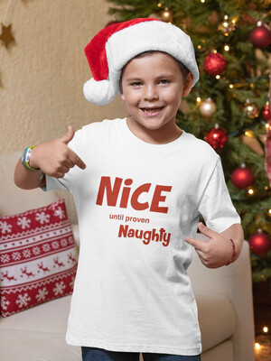 NICE until proven NAUGHTY Christmas T-shirt in White