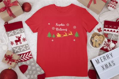 Personalised Christmas T-shirt 'Santa Sleigh'