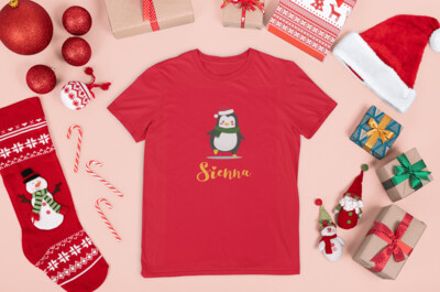 Personalised Christmas T-shirt 'Cute Penguin'