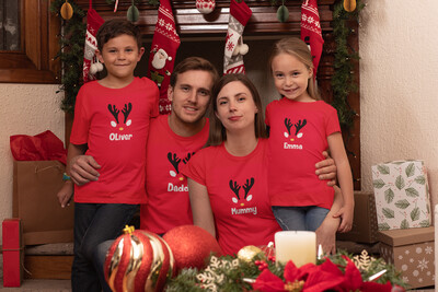Personalised Christmas Family Matching T-shirt Reindeer Design