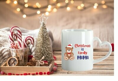 Personalised Heart Handle Coffee Mug ' Christmas is Family'