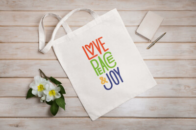 Personalised LOVE,PEACE & JOY 100% cotton Tote Bag