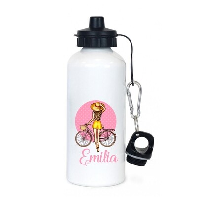Personalised 'The Girl With The Bicycle' Water Bottle
