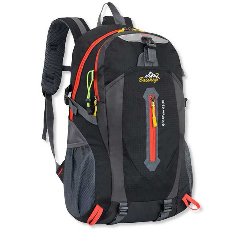 Mochila Impermeable 30 L Negra con 6 Múltiples Bolsillos