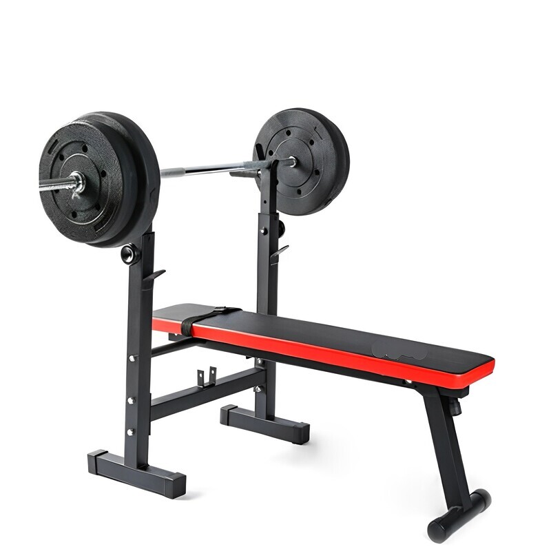 Banco Musculacón con Rack Ajustable Multifuncional Carga Máxima 150 kg Plegable