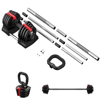 Set Kit Pesas 3 en 1 Multifuncional Ajustable 18 kg Barra Mancuernas Kettlebell Reacondicionado