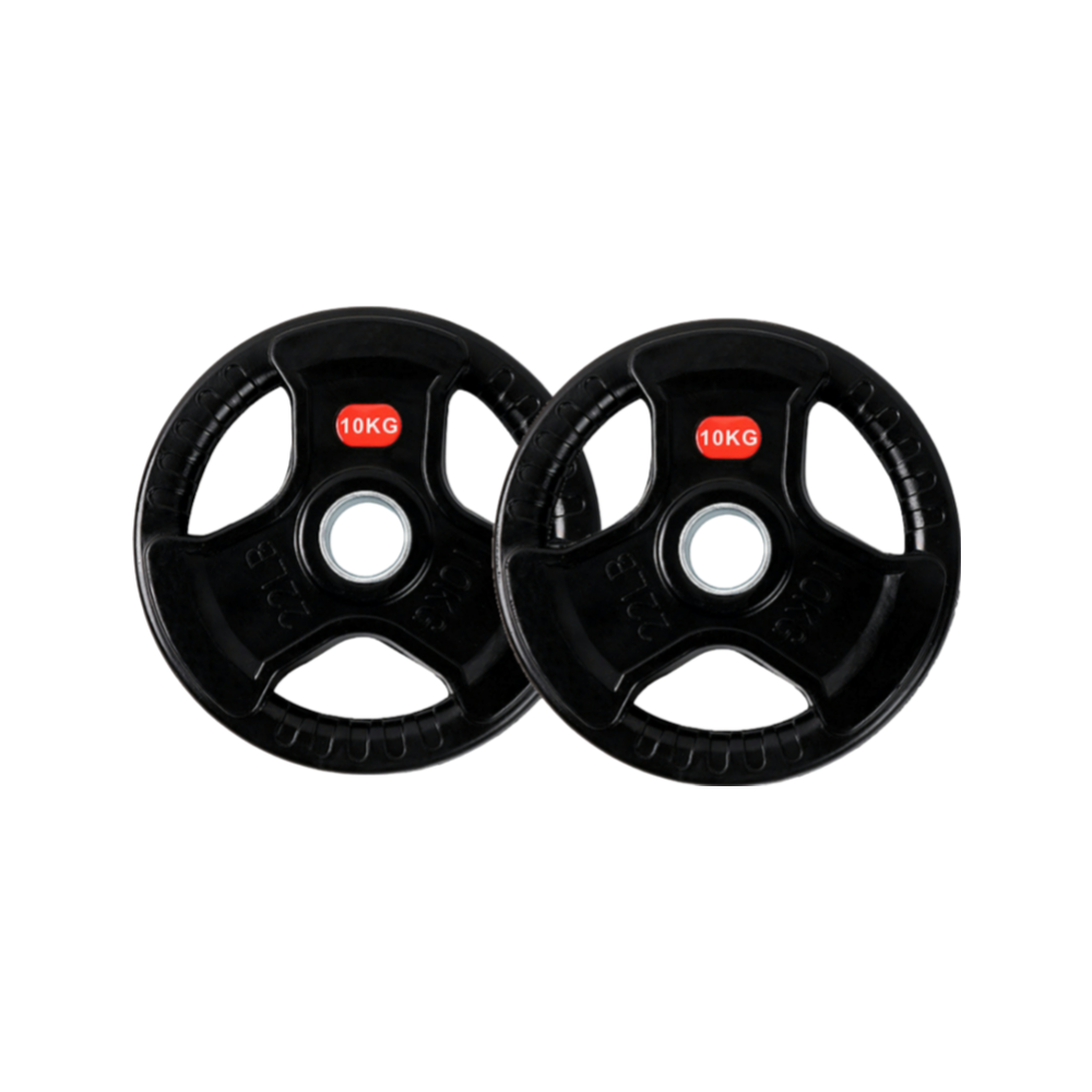 2 Discos de Pesas 10 kg 30 mm de 3 agarres con Recubrimiento de Caucho Fitness