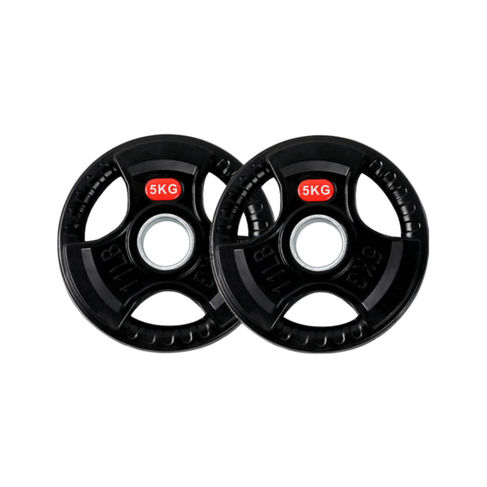 2 Discos de Pesas 5 kg 30 mm de 3 agarres con Recubrimiento de Caucho Fitness