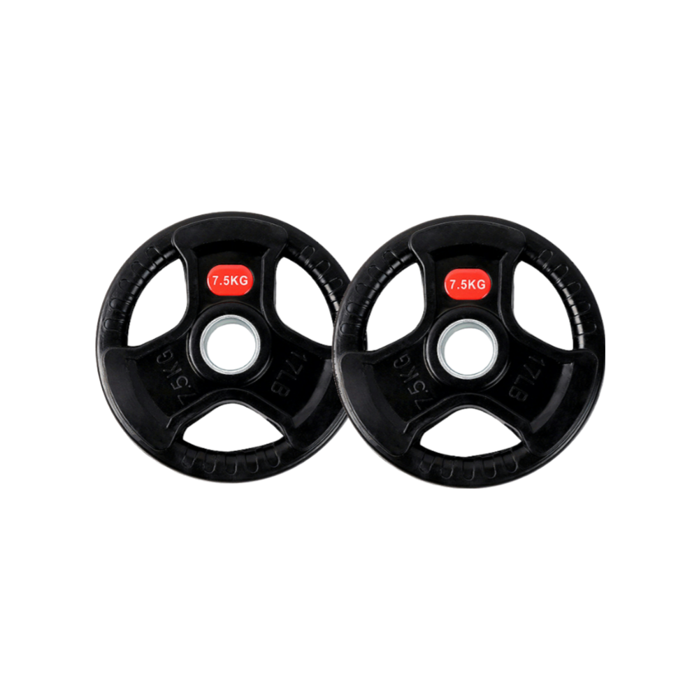 2 Discos de Pesas 7,5 kg 30 mm de 3 agarres con Recubrimiento de Caucho Fitness