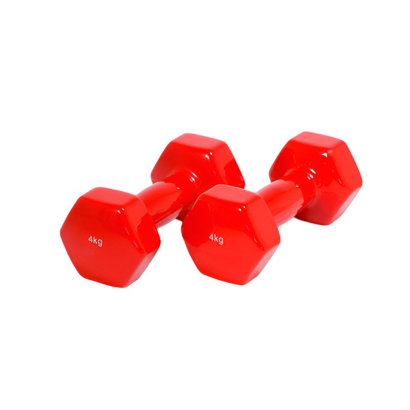 2 Unidades 4 kg Mancuernas Pesas Hexagonales de Vinilo Fitness Gimnasia Rojo