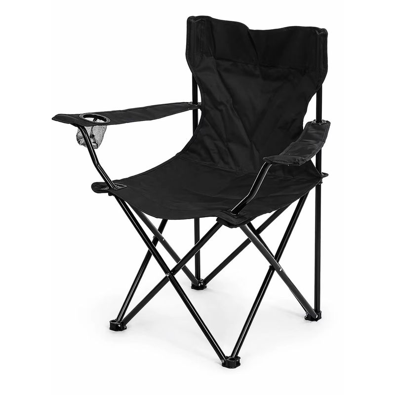 Silla Plegable Camping Pesca Portavasos y Estructura Reforzada Negra