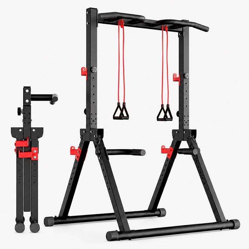 Estación de Dominadas Sentadillas Fondos y Correas Plegable Fitness