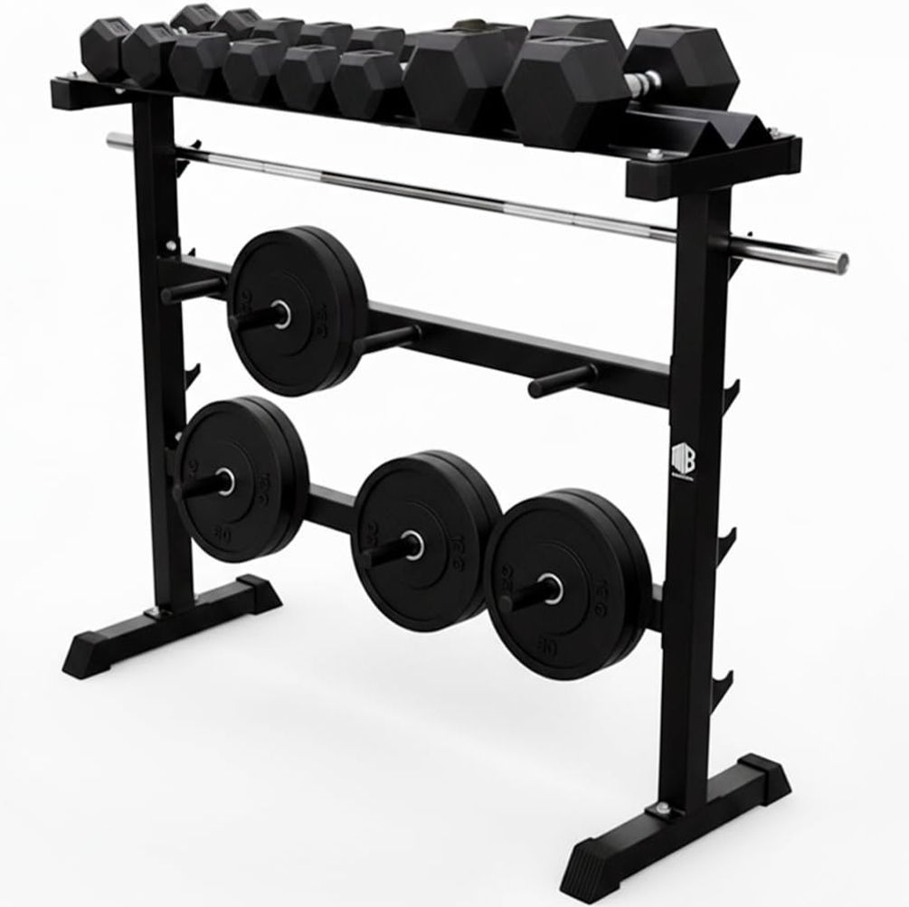 Soporte de Mancuernas Discos y Barras Multifuncional Fitness Negro