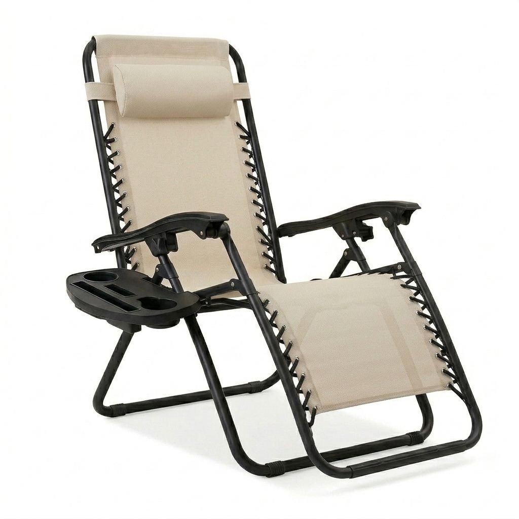 SillaPlegable Camping Tipo Tumbona Multiposición Beige