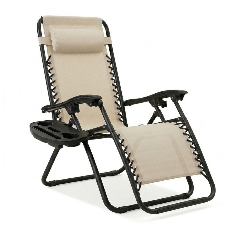 SillaPlegable Camping Tipo Tumbona Multiposición Beige