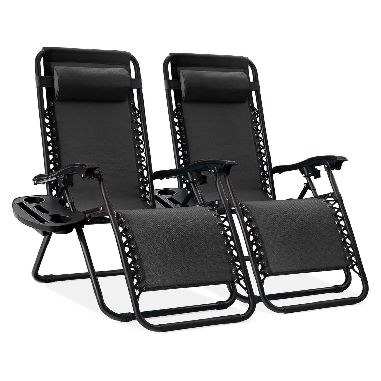 2 Sillas Plegable Camping Tipo Tumbona Multiposición Negro